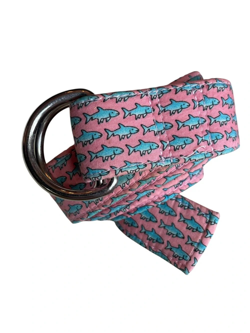 Vineyard Vines Unisex D-RING Belt Pink Sharks Sz XL Preppy Coastal Beach Golf
